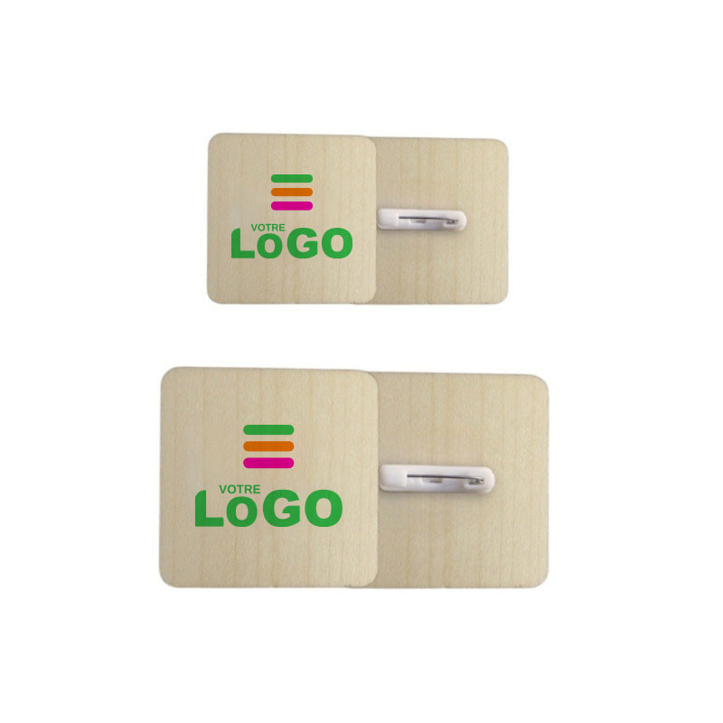 Badge Carré épingle en bois - 4 tailles personnalisable
