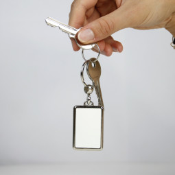 Porte clés Rectangle métal argent made in France